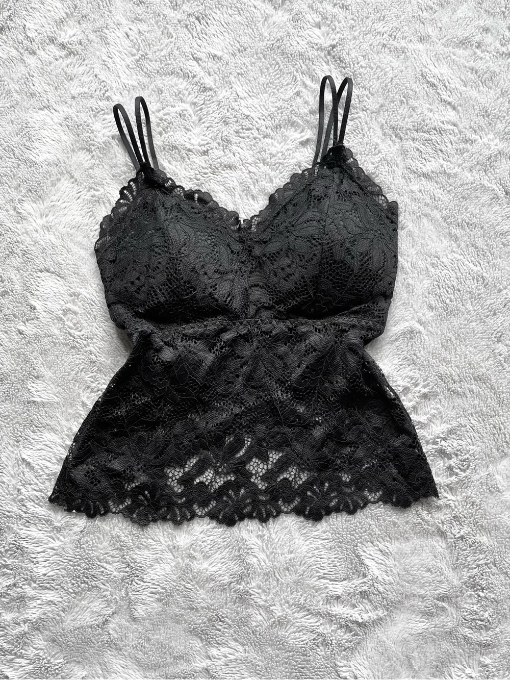 Black Lace Camisole Top with Scalloped Hem - Picture 1 of 5
